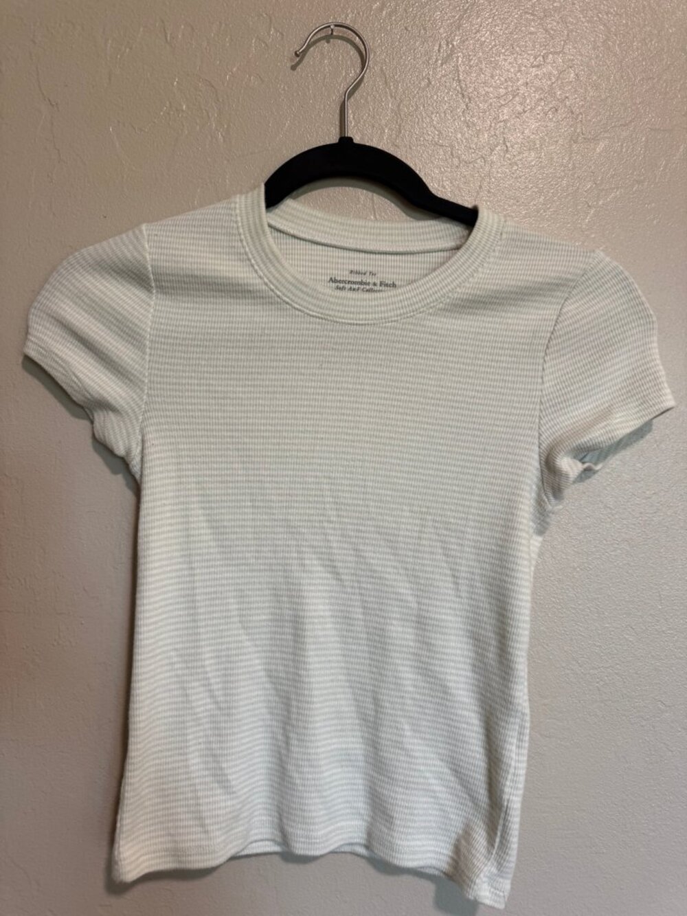 Abercrombie Soft A&F White Green Striped Ribbed Baby Tee XS